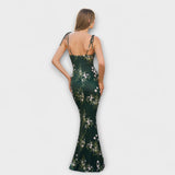 Thalia - Robe de bal à imprimé floral avec bretelles nouées
