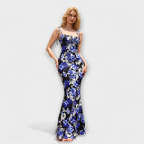 Thalia - Robe de bal à imprimé floral avec bretelles nouées