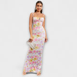 Thalia - Robe de bal à imprimé floral avec bretelles nouées