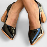 Grace - Talons épais noirs en cuir verni