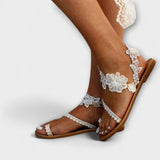 Boho - Sandales confortables avec fleurs et bride de cheville
