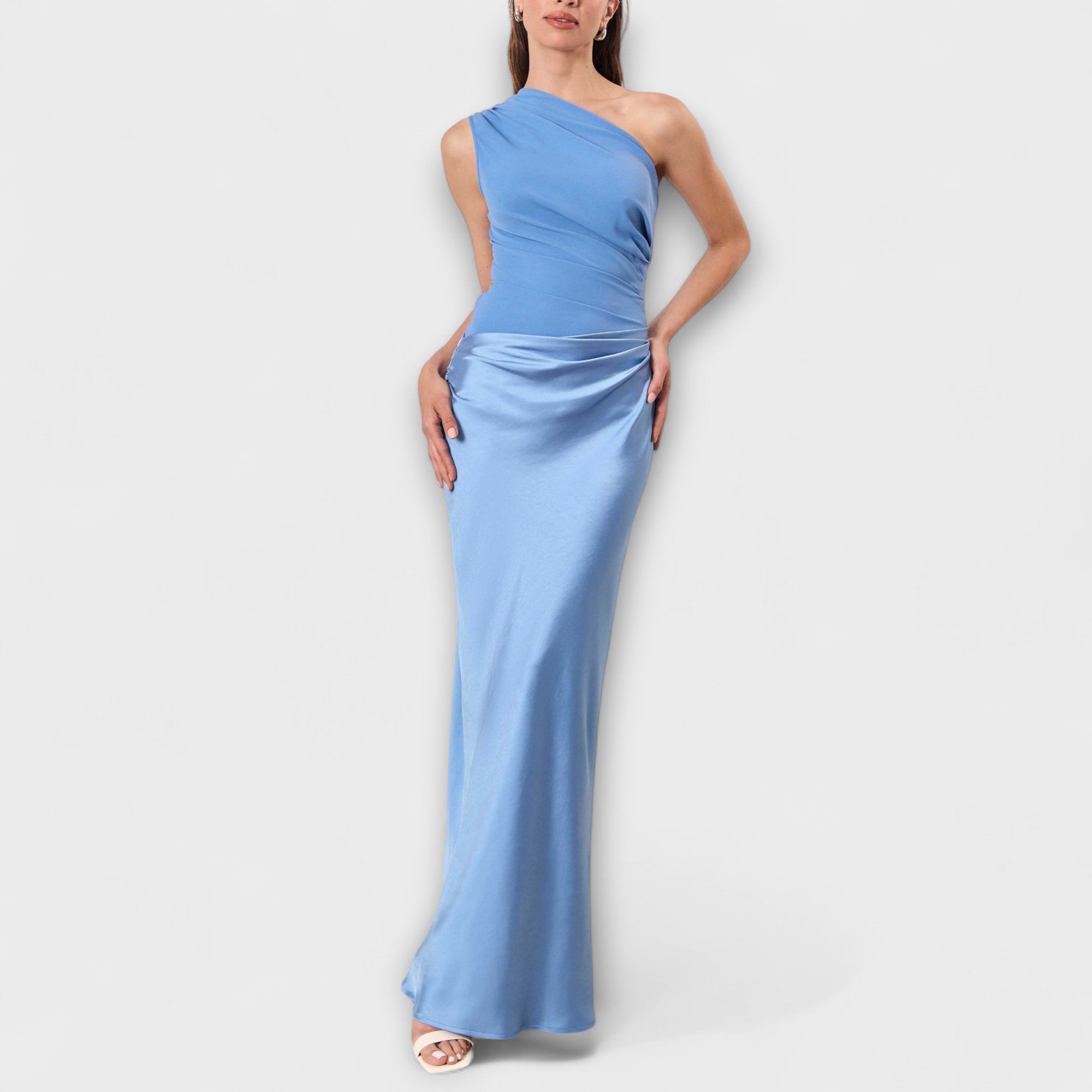 Robe Maxi Plissée Éléganter à Une Épaule