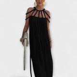 Briar - Une élégante robe maxi en tissu mélangé avec des tresses drapées