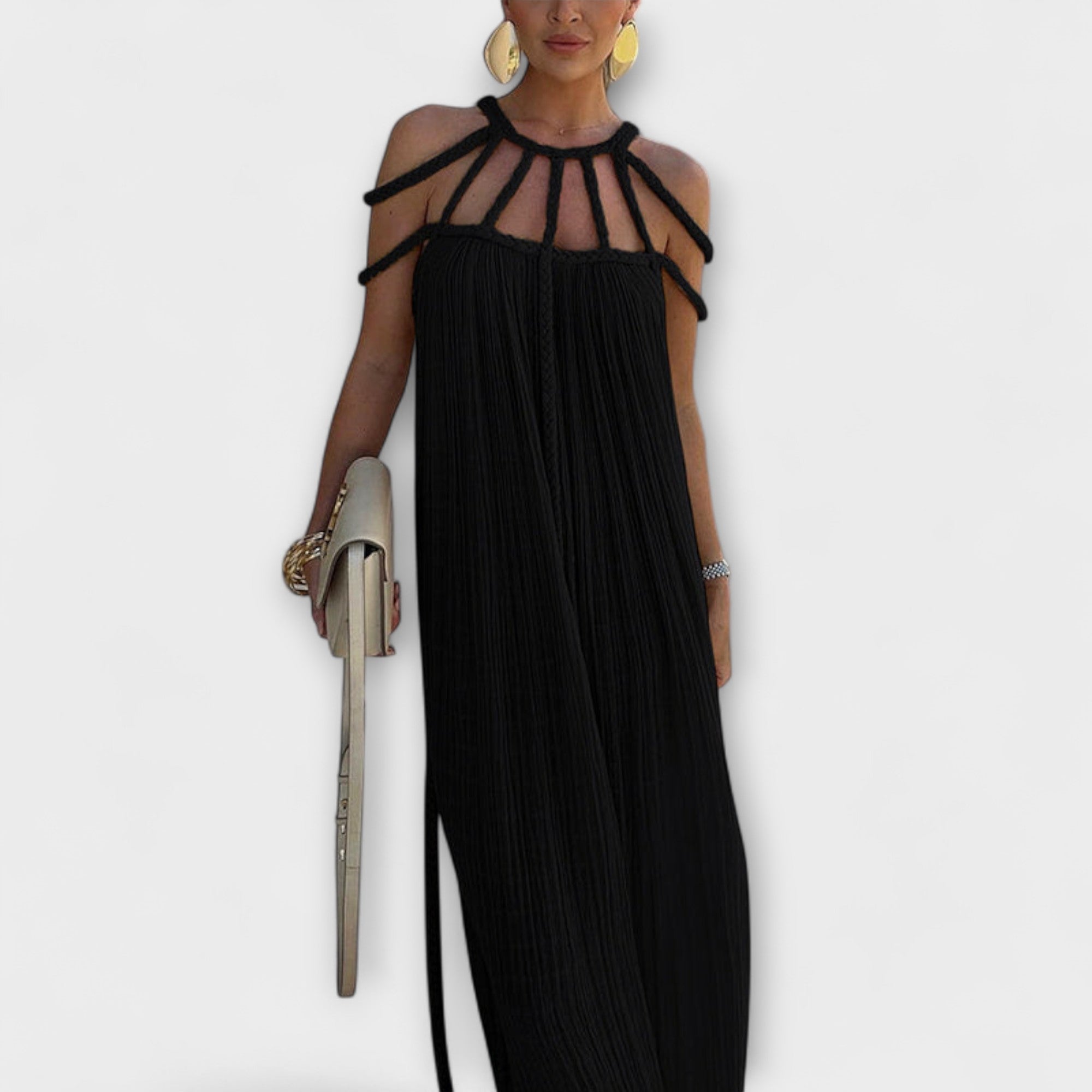 Briar - Une élégante robe maxi en tissu mélangé avec des tresses drapées