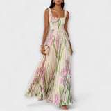Robe maxi en chiffon floral plissé