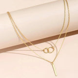 Collier Pendentif Double Cercle Doré Rétro