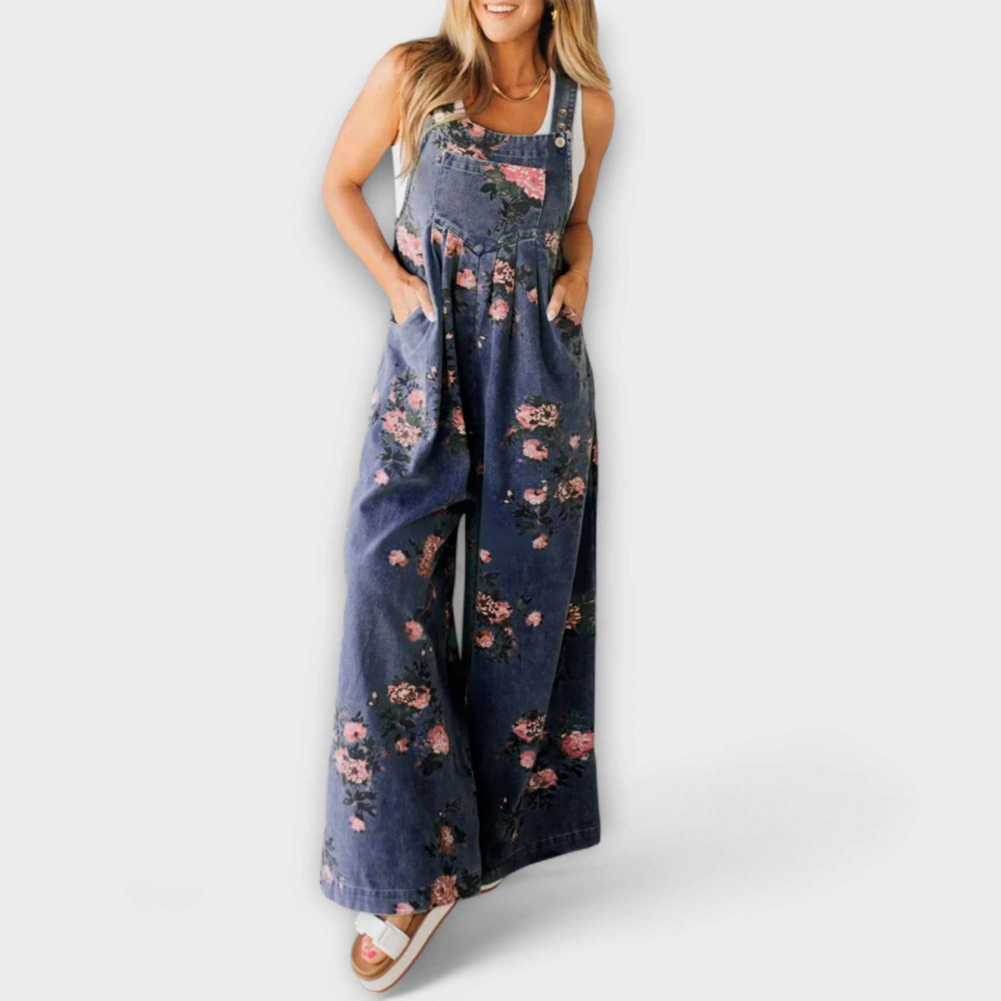 Bethany - Salopette en denim à motifs floraux