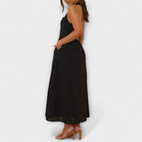 Lydia - Robe Halter Mi-Longue Noire avec Détail à la Taille