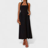 Lydia - Robe Halter Mi-Longue Noire avec Détail à la Taille