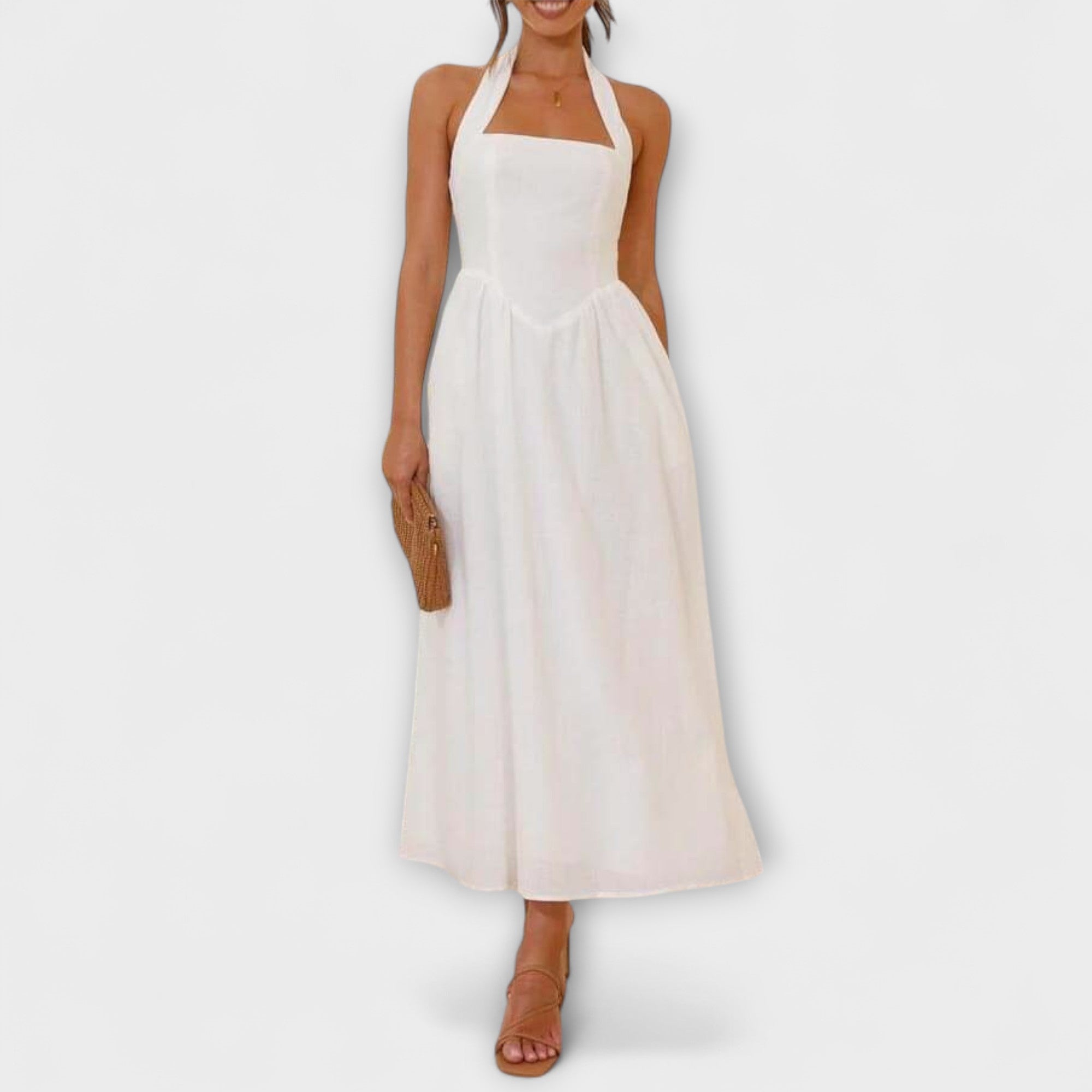 Lydia - Robe Halter Mi-Longue Noire avec Détail à la Taille