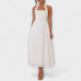 Lydia - Robe Halter Mi-Longue Noire avec Détail à la Taille