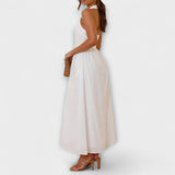Lydia - Robe Halter Mi-Longue Noire avec Détail à la Taille