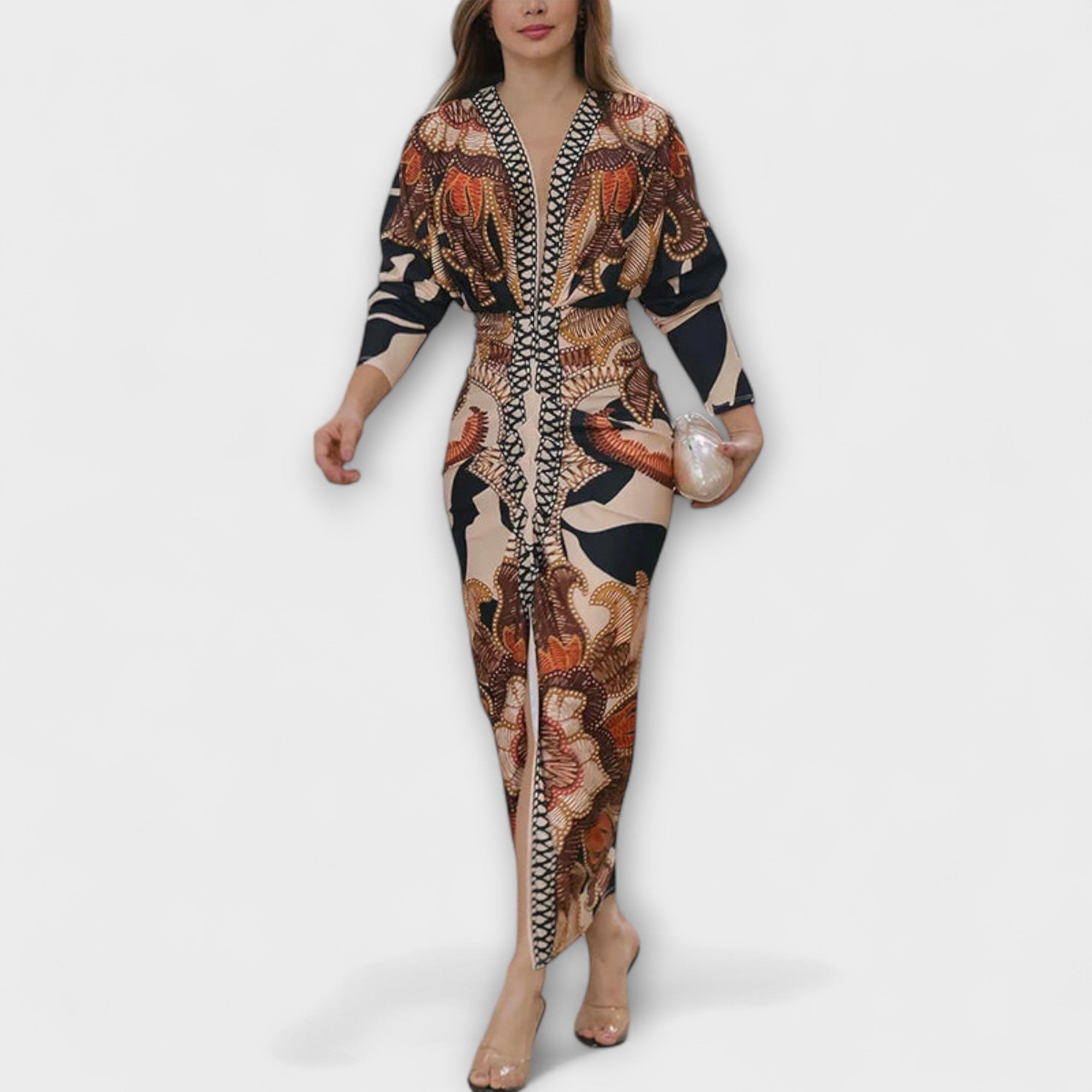 Cleo – Robe midi dolman avec imprimé brésilien