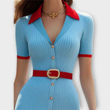 Sina - Élégant Robe Crayon en Côtelé Bleu Bébé