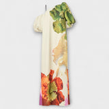 Skylar - Robe maxi à imprimé floral, col asymétrique et manches bouffantes
