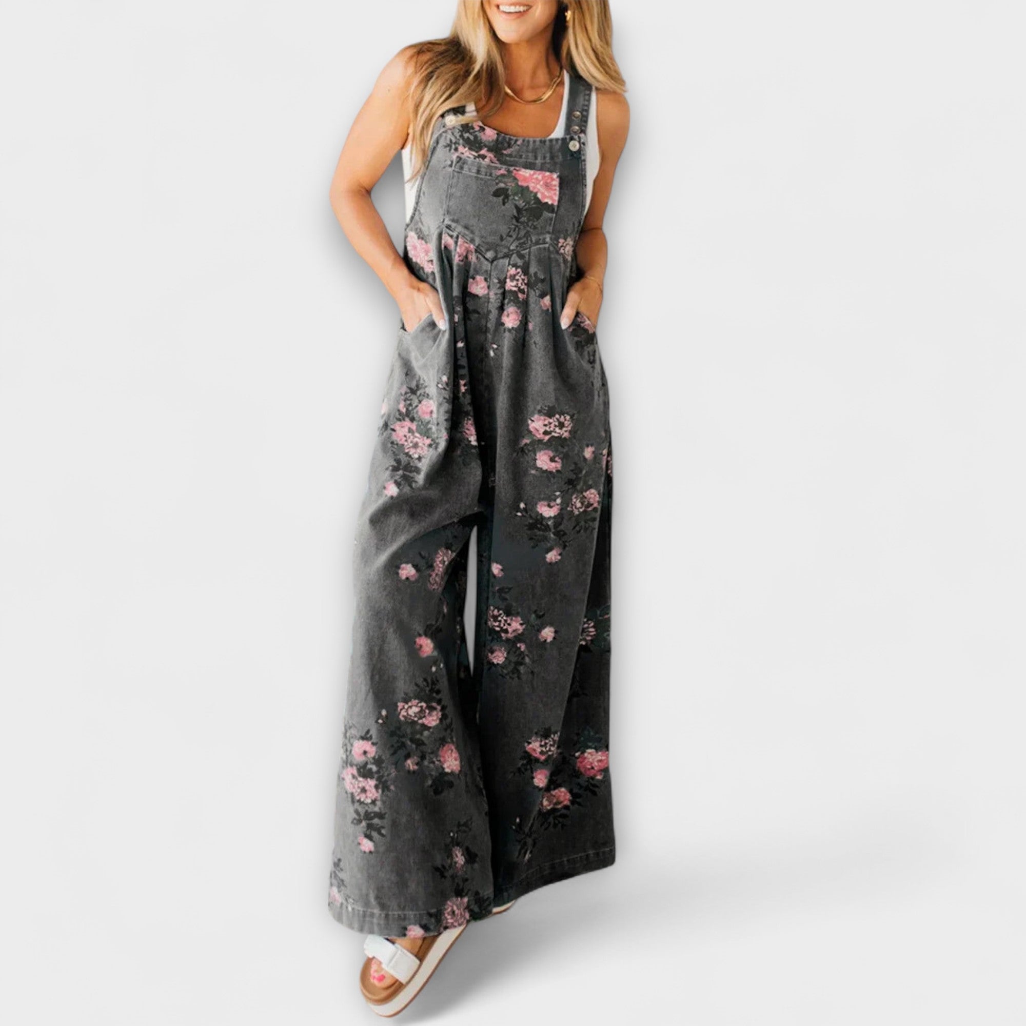 Bethany - Salopette en denim à motifs floraux