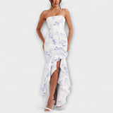 Zuri - Robe Maxi Ajustée à Épaules Dénudées avec Ourlet Asymétrique