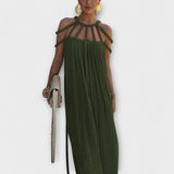 Briar - Une élégante robe maxi en tissu mélangé avec des tresses drapées