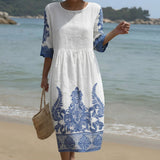 Bianca - Robe maxi avec encolure ronde et motif