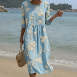 Cátia - Robe midi avec motif de plantes et de fleurs