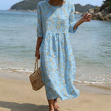 Natália - Robe midi à col rond avec motif floral