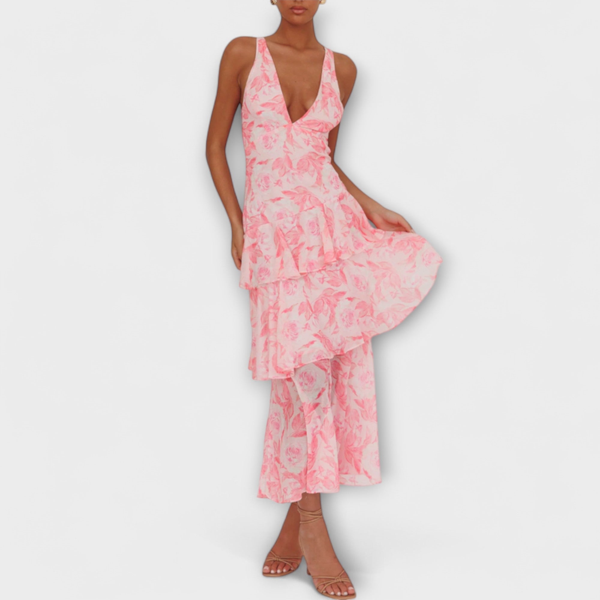 Domenica - Robe en chiffon avec décolleté en V et couches fluides