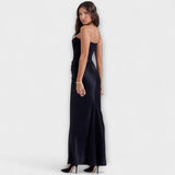 Robe maxi en satin sans épaules avec drapé